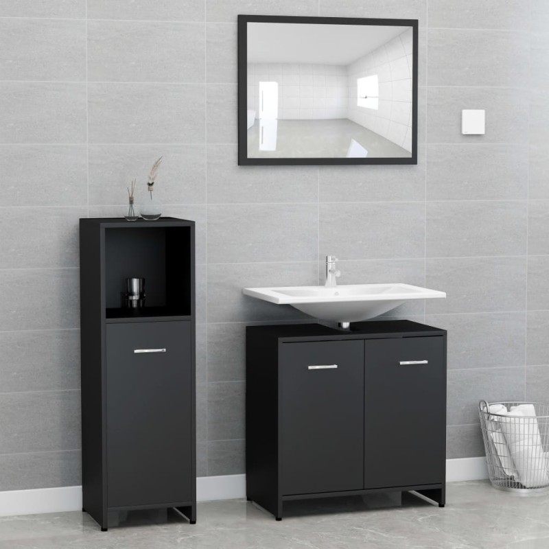 vidaXL 3-tlg. Badmöbel-Set Schwarz Holzwerkstoff vidaXL 3-tlg. Badmöbel-Set Schwarz Holzwerkstoff