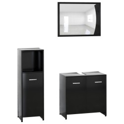 vidaXL 3-tlg. Badmöbel-Set Schwarz Holzwerkstoff