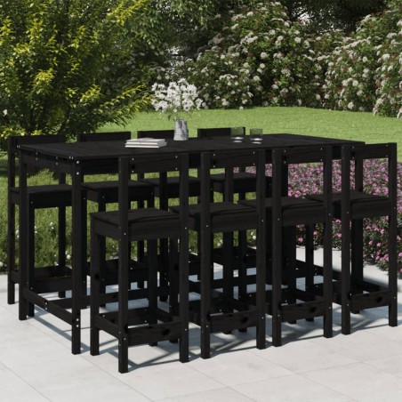 vidaXL 9-tlg. Gartenbar-Set Schwarz Massivholz Kiefer