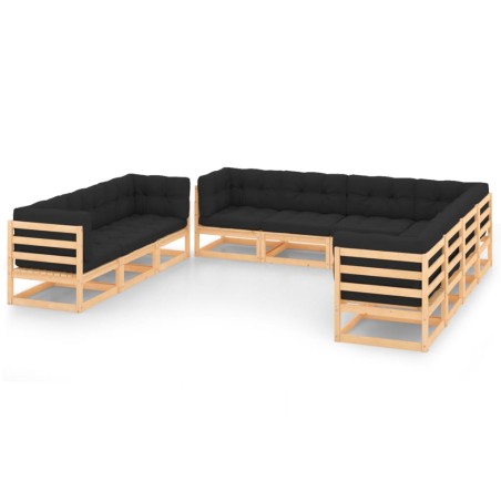 vidaXL 10-tlg. Garten-Lounge-Set mit Kissen Massivholz Kiefer