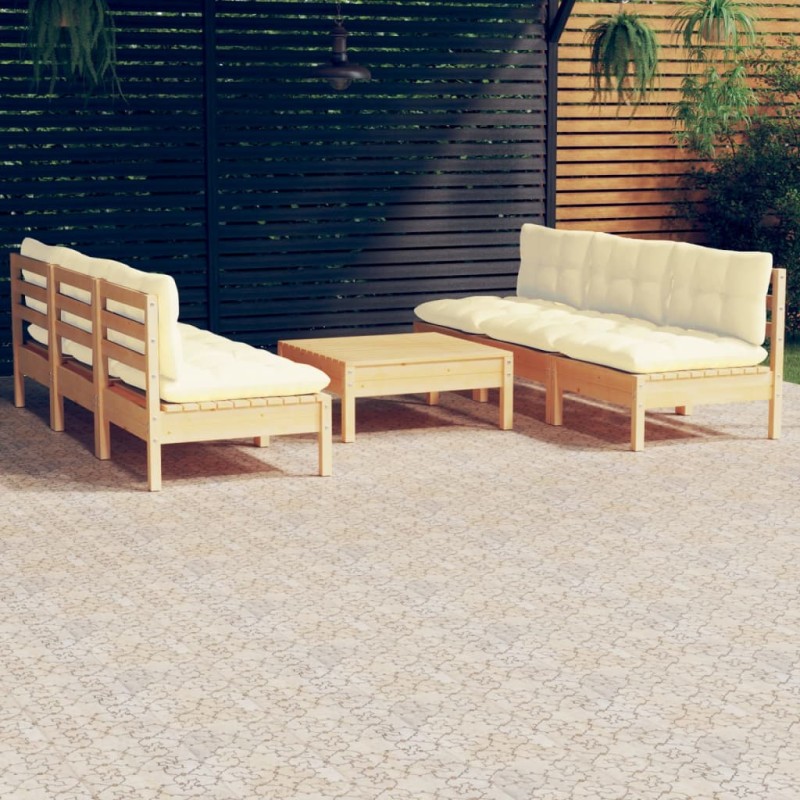 vidaXL 7-tlg. Garten-Lounge-Set mit Creme Kissen Kiefernholz vidaXL 7-tlg. Garten-Lounge-Set mit Creme Kissen Kiefernholz
