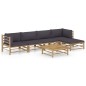 6-tlg. Garten-Lounge-Set mit Dunkelgrauen Kissen Bambus 6-tlg. Garten-Lounge-Set mit Dunkelgrauen Kissen Bambus