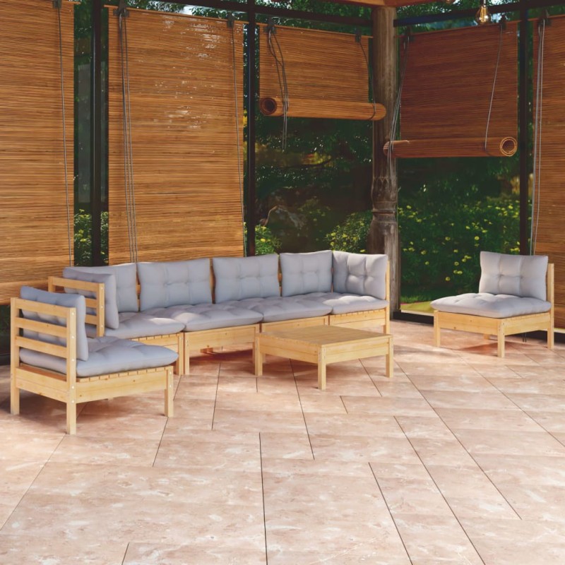 vidaXL 7-tlg. Garten-Lounge-Set mit Grauen Kissen Kiefer Massivholz vidaXL 7-tlg. Garten-Lounge-Set mit Grauen Kissen Kiefer Massivholz