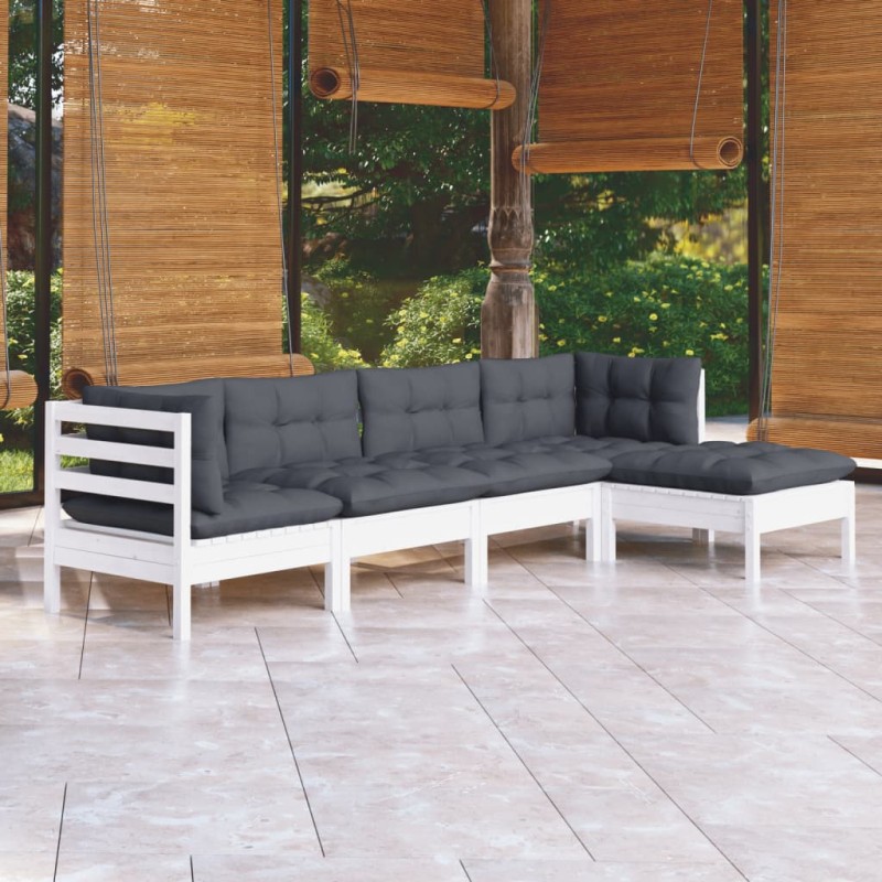 vidaXL 5-tlg. Garten-Lounge-Set mit Kissen Weiß Kiefernholz vidaXL 5-tlg. Garten-Lounge-Set mit Kissen Weiß Kiefernholz