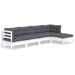 vidaXL 5-tlg. Garten-Lounge-Set mit Kissen Weiß Kiefernholz