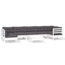 vidaXL 8-tlg. Garten-Lounge-Set mit Kissen Weiß Kiefernholz