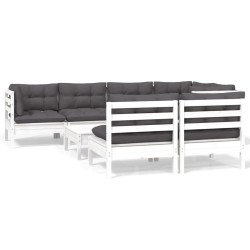 vidaXL 8-tlg. Garten-Lounge-Set mit Kissen Weiß Kiefer Massivholz