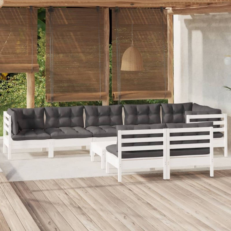 vidaXL 9-tlg. Garten-Lounge-Set mit Kissen Weiß Kiefer Massivholz vidaXL 9-tlg. Garten-Lounge-Set mit Kissen Weiß Kiefer Massivholz