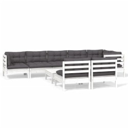 vidaXL 9-tlg. Garten-Lounge-Set mit Kissen Weiß Kiefer Massivholz