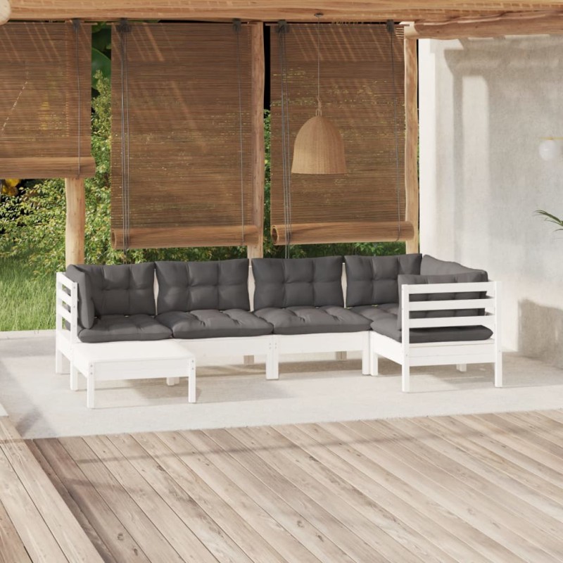 vidaXL 6-tlg. Garten-Lounge-Set mit Kissen Weiß Kiefer Massivholz vidaXL 6-tlg. Garten-Lounge-Set mit Kissen Weiß Kiefer Massivholz