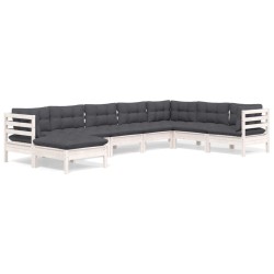 vidaXL 8-tlg. Garten-Lounge-Set mit Kissen Weiß Kiefer Massivholz