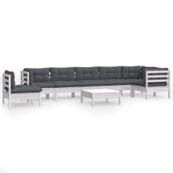 vidaXL 9-tlg. Garten-Lounge-Set mit Kissen Weiß Kiefer Massivholz