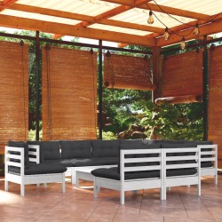 vidaXL 10-tlg. Garten-Lounge-Set mit Kissen Weiß Kiefer Massivholz