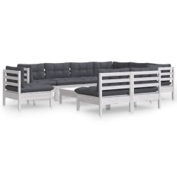 vidaXL 10-tlg. Garten-Lounge-Set mit Kissen Weiß Kiefer Massivholz