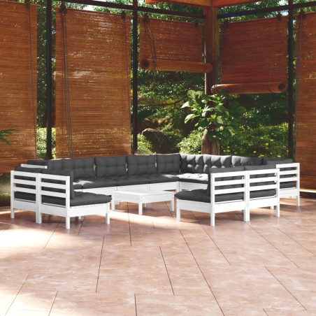 vidaXL 13-tlg. Garten-Lounge-Set mit Kissen Weiß Massivholz Kiefer