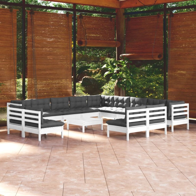 vidaXL 14-tlg. Garten-Lounge-Set mit Kissen Weiß Massivholz Kiefer vidaXL 14-tlg. Garten-Lounge-Set mit Kissen Weiß Massivholz Kiefer