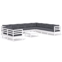 vidaXL 11-tlg. Garten-Lounge-Set mit Kissen Weiß Massivholz Kiefer