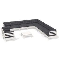 vidaXL 12-tlg. Garten-Lounge-Set mit Kissen Weiß Massivholz Kiefer