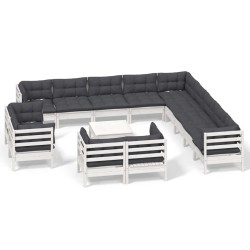 vidaXL 14-tlg. Garten-Lounge-Set mit Kissen Weiß Massivholz Kiefer