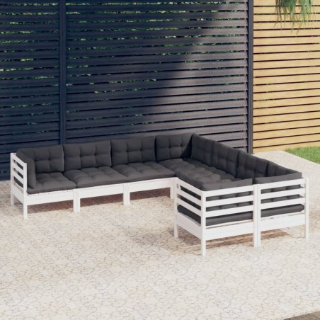 vidaXL 8-tlg. Garten-Lounge-Set mit Kissen Weiß Massivholz Kiefer 