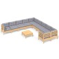 vidaXL 11-tlg. Garten-Lounge-Set mit Grauen Kissen Kiefernholz vidaXL 11-tlg. Garten-Lounge-Set mit Grauen Kissen Kiefernholz