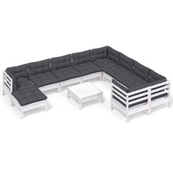vidaXL 11-tlg. Garten-Lounge-Set mit Kissen Weiß Kiefernholz