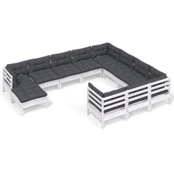 vidaXL 11-tlg. Garten-Lounge-Set mit Kissen Weiß Kiefernholz