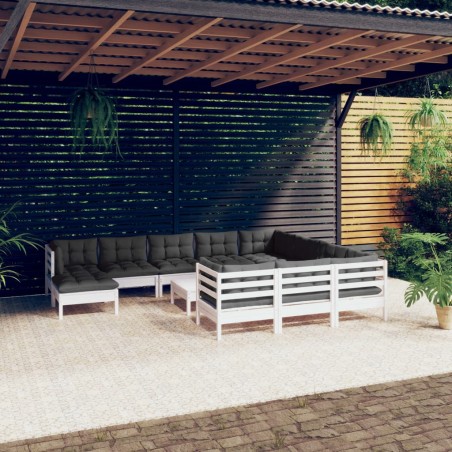 vidaXL 12-tlg. Garten-Lounge-Set mit Kissen Weiß Kiefernholz
