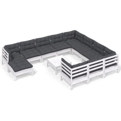 vidaXL 12-tlg. Garten-Lounge-Set mit Kissen Weiß Kiefernholz