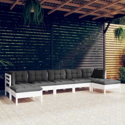 vidaXL 7-tlg. Garten-Lounge-Set mit Kissen Weiß Kiefernholz