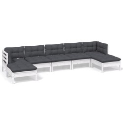 vidaXL 7-tlg. Garten-Lounge-Set mit Kissen Weiß Kiefernholz