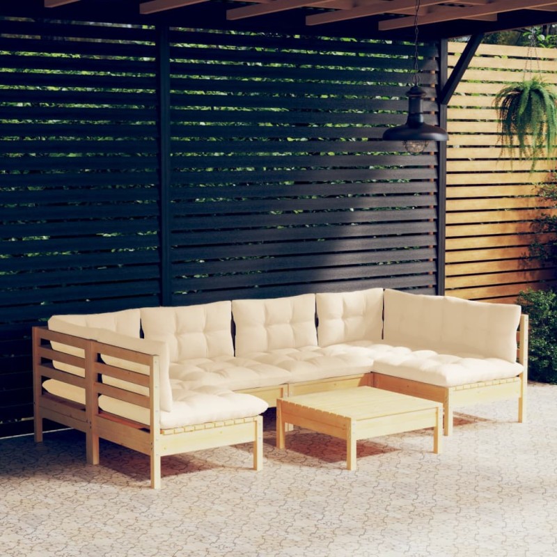 vidaXL 7-tlg. Garten-Lounge-Set mit Creme Kissen Massivholz Kiefer vidaXL 7-tlg. Garten-Lounge-Set mit Creme Kissen Massivholz Kiefer