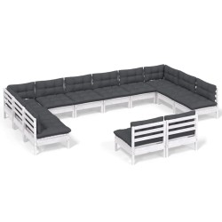 vidaXL 12-tlg. Garten-Lounge-Set mit Kissen Weiß Kiefer Massivholz