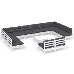 vidaXL 13-tlg. Garten-Lounge-Set mit Kissen Weiß Kiefer Massivholz