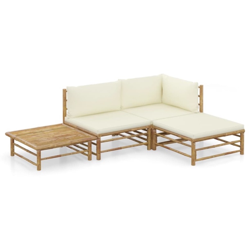 vidaXL 4-tlg. Garten-Lounge-Set mit Cremeweißen Kissen Bambus vidaXL 4-tlg. Garten-Lounge-Set mit Cremeweißen Kissen Bambus