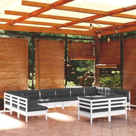 vidaXL 12-tlg. Garten-Lounge-Set mit Kissen Weiß Kiefer Massivholz
