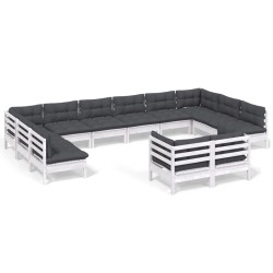 vidaXL 12-tlg. Garten-Lounge-Set mit Kissen Weiß Kiefer Massivholz