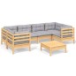 vidaXL 7-tlg. Garten-Lounge-Set mit Grauen Kissen Kiefernholz vidaXL 7-tlg. Garten-Lounge-Set mit Grauen Kissen Kiefernholz