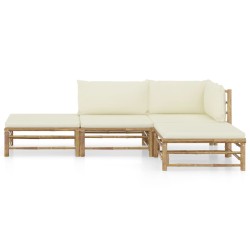 vidaXL 4-tlg. Garten-Lounge-Set mit Cremeweißen Kissen Bambus