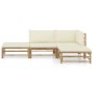 vidaXL 4-tlg. Garten-Lounge-Set mit Cremeweißen Kissen Bambus vidaXL 4-tlg. Garten-Lounge-Set mit Cremeweißen Kissen Bambus