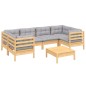 vidaXL 7-tlg. Garten-Lounge-Set mit Grauen Kissen Kiefernholz vidaXL 7-tlg. Garten-Lounge-Set mit Grauen Kissen Kiefernholz
