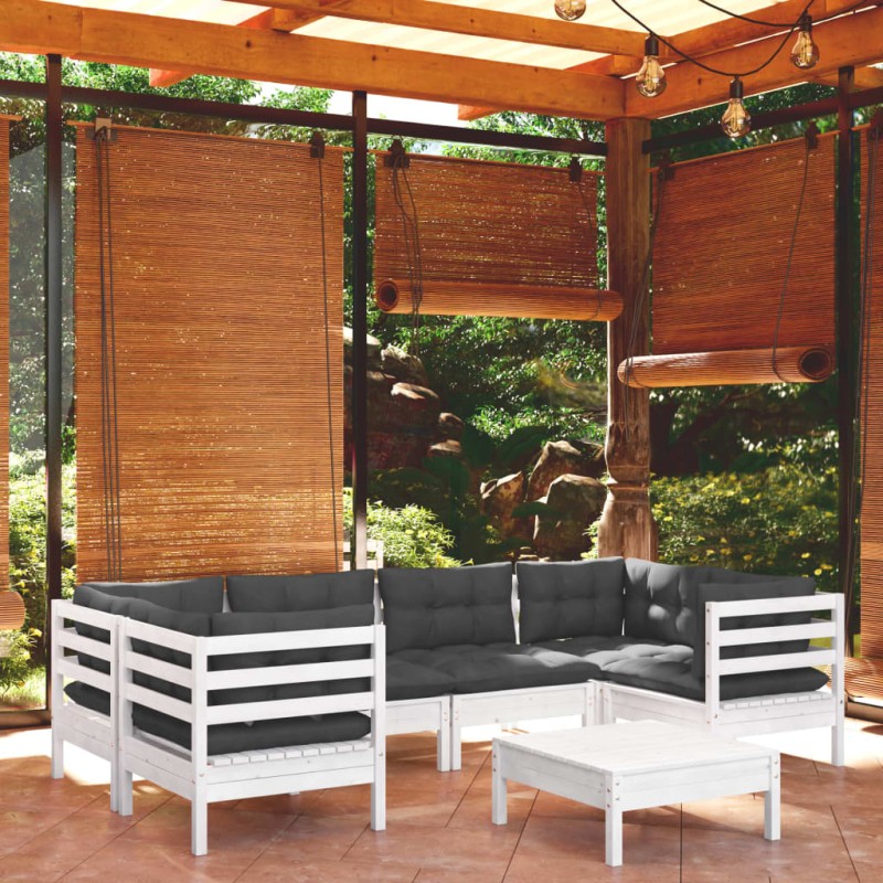 vidaXL 7-tlg. Garten-Lounge-Set mit Kissen Weiß Kiefernholz vidaXL 7-tlg. Garten-Lounge-Set mit Kissen Weiß Kiefernholz