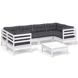 vidaXL 7-tlg. Garten-Lounge-Set mit Kissen Weiß Kiefernholz