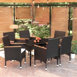 vidaXL 7-tlg. Garten-Essgruppe mit Kissen Schwarz