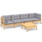 vidaXL 5-tlg. Garten-Lounge-Set mit Grauen Kissen Kiefer Massivholz vidaXL 5-tlg. Garten-Lounge-Set mit Grauen Kissen Kiefer Massivholz