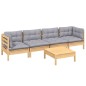 vidaXL 5-tlg. Garten-Lounge-Set mit Grauen Kissen Kiefer Massivholz vidaXL 5-tlg. Garten-Lounge-Set mit Grauen Kissen Kiefer Massivholz