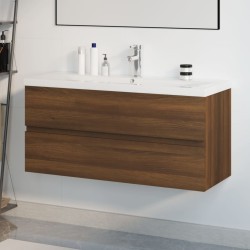 vidaXL Waschbeckenschrank mit Einbaubecken Braun Eiche Holzwerkstoff