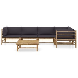 vidaXL 6-tlg. Garten-Lounge-Set mit Dunkelgrauen Kissen Bambus