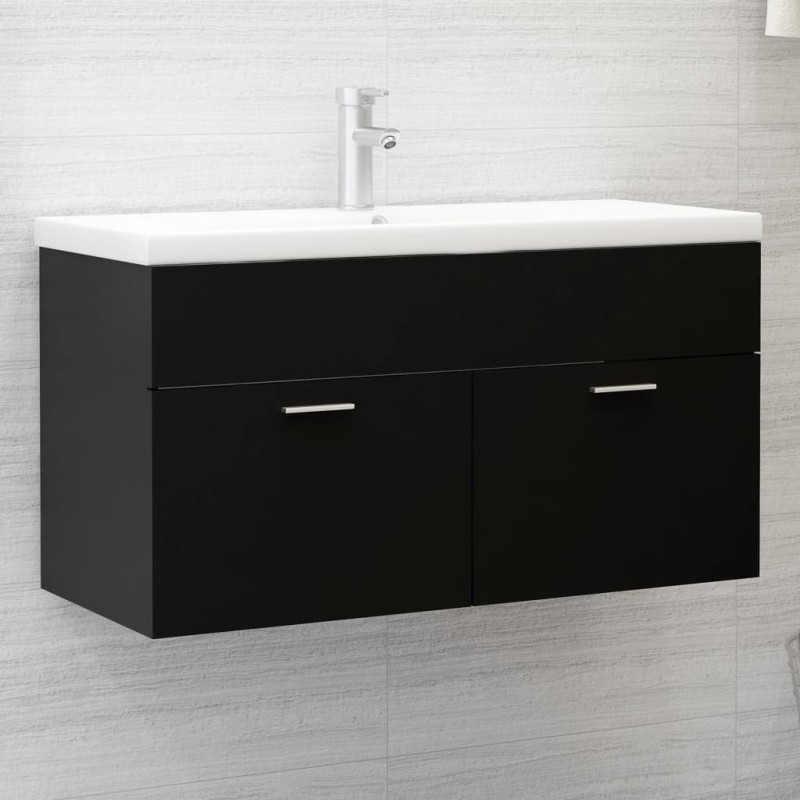 vidaXL Waschbeckenunterschrank mit Einbaubecken Schwarz Holzwerkstoff vidaXL Waschbeckenunterschrank mit Einbaubecken Schwarz Holzwerkstoff