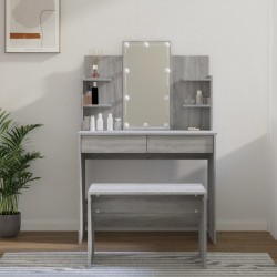 vidaXL Schminktisch-Set mit LED Grau Sonoma Holzwerkstoff